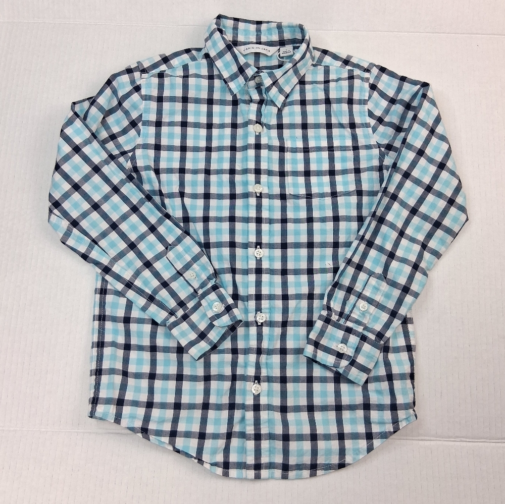 Janie & Jack Blue Multicolor Gingham Plaid Button Up Long Sleeve Shirt